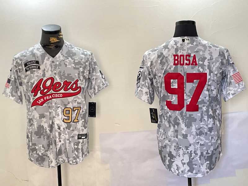 Mens San Francisco 49ers #97 Nick Bosa Arctic Camo 2024 Salute to Service Stitched Baseball Jerseys